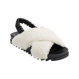 #7 MARC FISHER JAVIN FAUX FUR FLAT SLINGBACK SANDALS